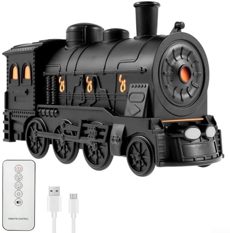 Getdoublerich Retro Dampfzug Aromatherapie Diffuser, 300ml Luftbefeuchter Perfekt für Schlafzimmer und Wohnräume (Schwarz)