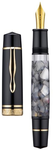erofa Majohn P139 Füllfederhalter mit feiner Feder, Messingkolbensystem, Schreibstift mit großer Kapazität und Etui, graues Marmor-Acryl
