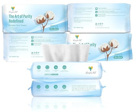 HiyaLife Facial Cleansing Wipes | Disposable Face Towels & Dry Wipes | Biodegradable Ultra-Soft Disposable Face Cloths & Facial Tissues for Sensitive Skin, Makeup Removal & Skin Care 120 Face Wipes