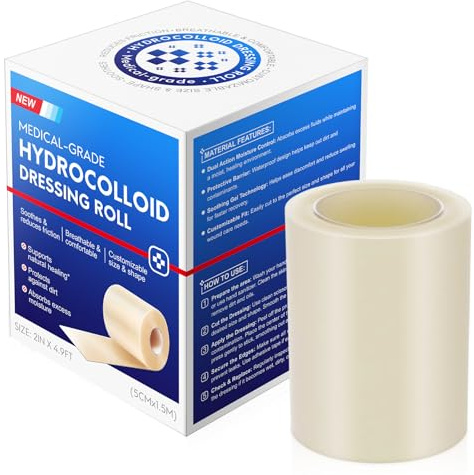 Hydrokolloid Pflaster Rolle 5cmx150cm, Wasserfestes Hydrocolloid Roll Verbände Blasenpflaster Wundpflaster Selbstklebende, DIY Pickel Patch Rolle Hydrokolloid Rolle für Verbrennungen, Blasen, Akne
