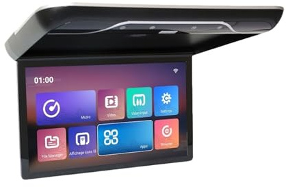 19 Inch Car Roof Monitor TV Flip Down 1080P Video HD IPS Screen With 16-color Ambient Light USB TF HDMI FM Bluetooth Easy Setup For Trips(Black)