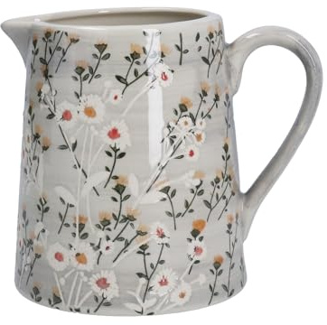 Gisela Graham Grey Wild Daisy Stoneware Serving Jug, Large, 900ml