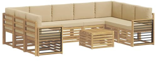 vidaXL Sofagarnituren 10 pcs Weiß und Beige 59 x 59 x 37 cm Polyester, Gartenmöbel, modernes Outdoor-Sofa, gemütliche Sitzgruppe für Terrasse und Lounge, langlebig und bequem