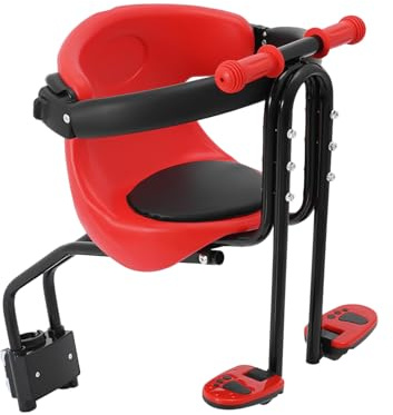 Malkoaswe Asiento infantil delantero para bicicleta, marco de acero con reposapiés y valla plegable, hasta 50 kg, asiento de bicicleta para niños, ajustable, ideal para niños de 8 meses a 4 años