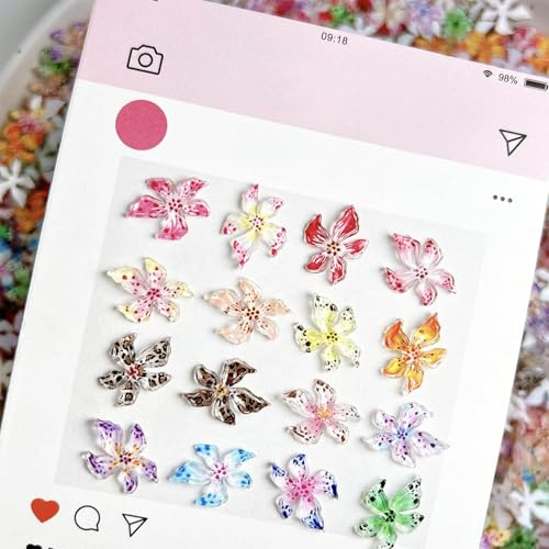 20 Stück 3D-Blumen-Nägel, bunte Hibiskusdekoration für Salon oder Zuhause, elegante Kunstdesigns, bunte Blumendekorationen