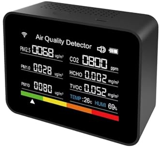 Monitor de co2, WiFi 13in1 Air Quality Tester CO2/TVOC/HCHO/PM2.5/PM1.0/PM10/Temperature/Time/Date/Alarm/Timer/Stopwatch CO2 Meter Tool para el hogar(Black)