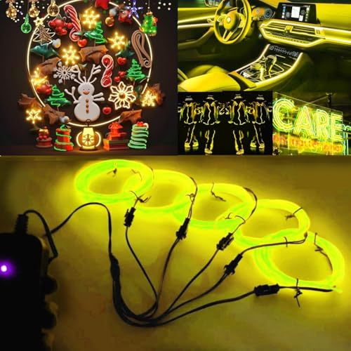 5in1 15Ft (5Pack 3Ft) Neon Strip Light Wire Kit, EL Wire Neon Lights Kit El Wire w/Battery Pack for Cosplay Dress Halloween Christmas Party Decoration(Yellow)