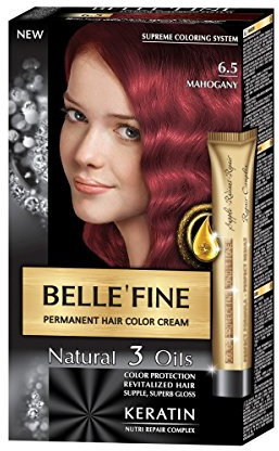 BELLE'FINE® Black Series - Luxuriöse natürliche Haarfärbecreme - langanhaltende Farbe - mit 3 Ölen & Keratin - MAHAGONI