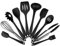 10 Stück Küchenutensilien Silikon BPA frei Set Enthält 2xSchaber Kochlöffel Suppenkelle Pfannenwender Spaghettikelle Servierlöffel Schneebesen Grillzange Silikon Pinsel (10 Stück Schwarz)