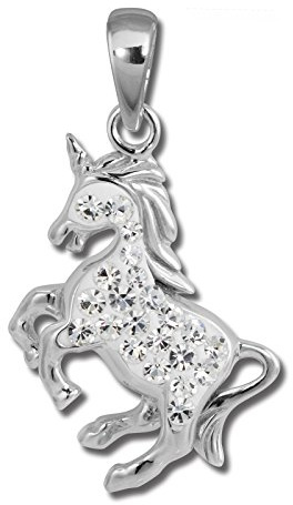 Teenie-Weenie Ketten Anhänger Einhorn 925 Sterling Silber weiß glitzer SDH458W Silber Kettenanhänger
