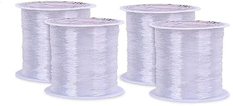 Hotgod 0.4 mm Clear Nylon Wire Non-Stretchy Beading Threads for Beading Jewellery Bracelets and Crafts, About 50 Meters Each(4 Pcs)