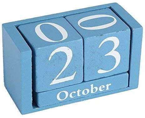Fdit Vintage Holzkalender Desktop Zeitkonzept Rustikales Holz Ewiger Block Monat Datum Anzeige Home Office Dekoration (Blau)