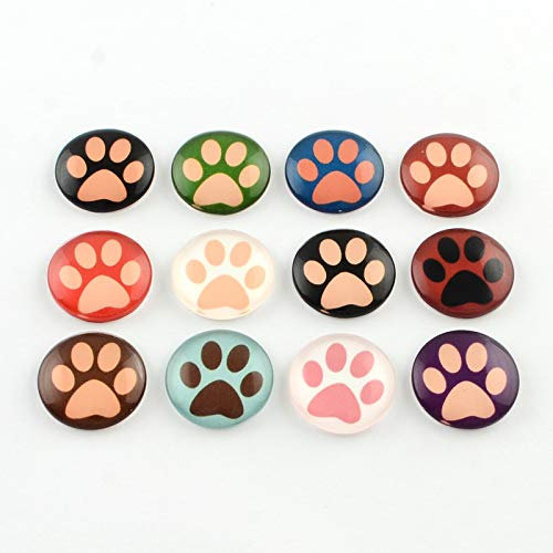 beadsvision 50 Glas Cabochons 12mm Pfote Tatze12x4mm Glascabochons rund flach (Pfote #34)