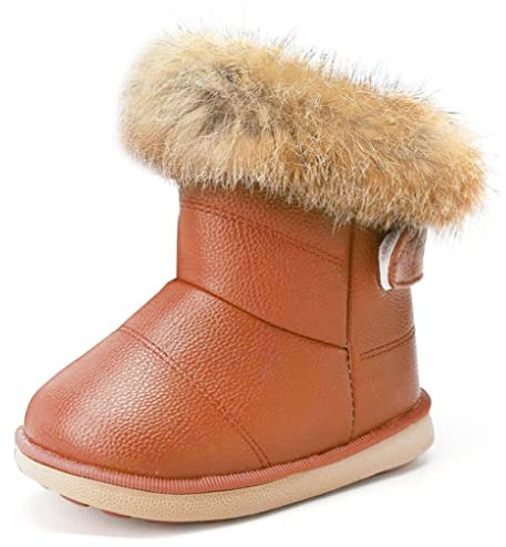 KVbabby Bambine e Ragazze Carino Stivali da Neve Morbide Fodera calda Stivali Scarpe di Cotone Piatto Pelliccia Stivali,marrone,28 EU = produttore 29