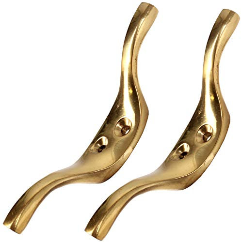 2X Large Solid Brass Cleat Hooks 80mm (3) Strong Metal Washing Line Pullet Curtain Roman Blind Tie Back Holders