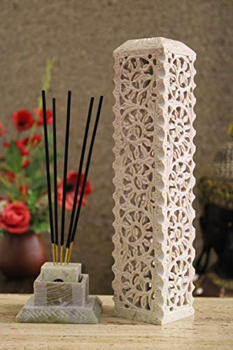 KC KULLICRAFT Brûleur d'encens en stéatite sculpté à la main pour offrir et décoration de maison et de cuisine (7,6 x 7,6 x 27,9 cm)