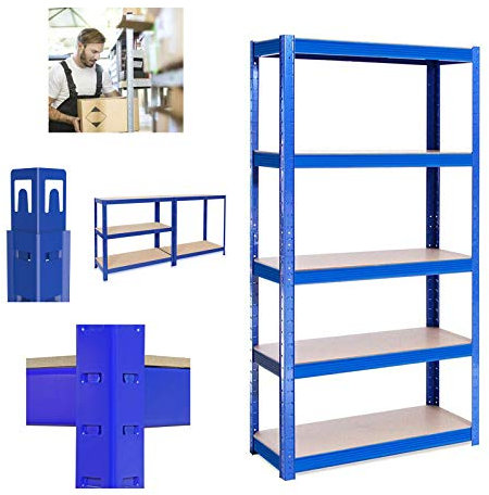 Schwerlastregal 180x90x40cm 875kg 5 MDF-Platten Regal Lagerregal Kellerregal Steckregal Werkstattregal Blau Metallregal