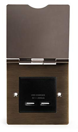 Soho Lighting Antique Brass USB Charger Floor Plug Socket 1 Gang Black Insert - Ideal for Homes, Offices, Hotels