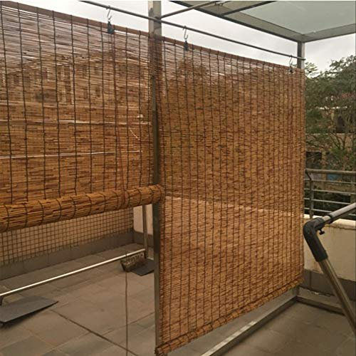 KDDFN Handgewebte Carbonization Schilf Vorhang,Balkon Trennwand Strohjalousien,Bambusrollo Sichtschutz Rollos,Sonnenschutz,Atmungsaktiv,mit Lifter,für Außen/Innen,Anpassbar (150x250cm/59x98in)