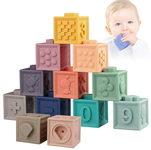 Sunarrive Weich Baby Bausteine - Motorikspielzeug Stapelwürfel Bauklötze - Babyspielzeug Stapelspiel - Montessori Sensorik Spielzeug Beißring Badespielzeug für Kleinkind ab 6 9 12 Monate 1 Jahre