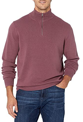Amazon Essentials Maglione con Cerniera sul Collo in Cotone 100% Uomo, Prugna, S