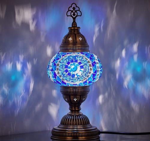 DEMMEX Handmade Colorful Mosaic Glass Table Desk Bedside Lamp Lampshade with Antique Brass Base, Small 11.8x5.5 in. (Lost in an Ocean)