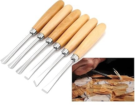 LANTRO JS 6 Stück Drechseleisen Drechselbeitel Holzschnitzwerkzeug Stemmeisen Schnitzmesser Holzmeißel Stechbeitel Set für Holz Schnitzmesser