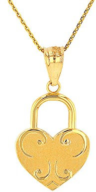 Solid 9 ct Yellow Gold Swirl Heart Padlock Pendant Necklace (Available Chain Length 16- 18- 20- 22) 20