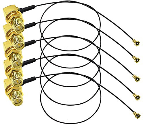 IPX zu RP-SMA Verlängerungskabel TUOLNK 0,81 mm U.fl MHF4 zu RP SMA Buchse Rechtwinkliges Wifi-Antennenkabel für drahtloses Netzwerk Mini-PCI-Koaxialkabel 12 Zoll (30 cm) 5 Stück