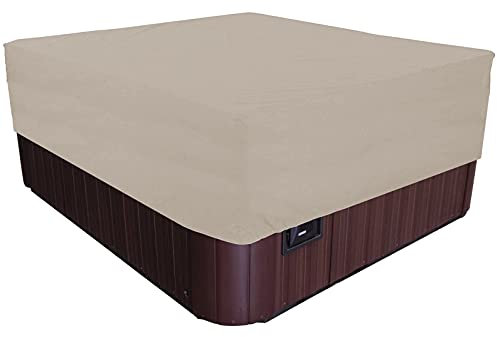 AMGJ Outdoor Whirlpool Abdeckung Platz Garten Spa Hot Tub Pool Abdeckung 190T Polyester Stoff Schwimmbadabdeckung mit Aufbewahrungstasche,Beige,220x220x90cm