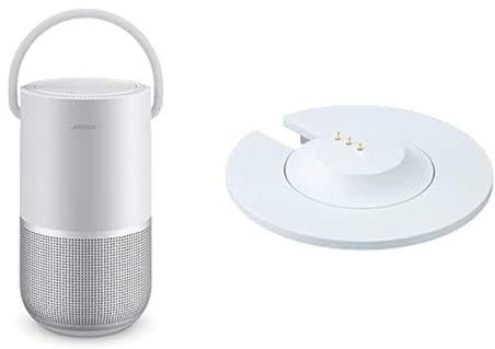 Bose Portable Smart Speaker—With Alexa Voice Control Built in, Silver With Portable Home Speaker Charging Cradle, Silver