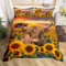 Loussiesd Highland Cow Bettwäsche-Set für Kinder, Sonnenblumen, Rinder, Bettwäsche und Leinen für Mädchen, Teenager, Bauernhaus, Wildtiere, Tier, Bettbezug, Blumenmuster, Westernkuh, Stier,