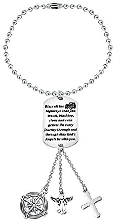 Schutzengel Rückspiegel Charm Drive Safe Geschenke Auto Ornament Hängende Neue Fahrer Geschenke May Your Guardian Angel Ride with You, Edelstahl