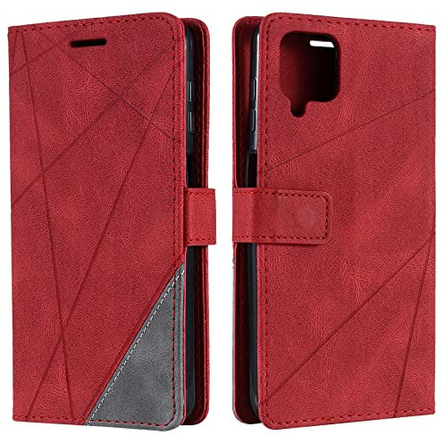 Vankii Cover per Samsung Galaxy A12, Flip Caso Libro Premium Portafoglio Custodia in Pelle PU Magnetica,Custodia Pelle Sintetica TPU Silicone Antiurto,Funzione Supporto Slot Schede (Rosso)