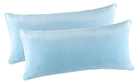 MALIKA Set 2er Kissenbezug Cashmer Touch Fleece Kissenhlle Sofakissen Kopfkissenbezug Kissenbezug Couchkissen, Gre:40 x 80 cm, Designe:HELLBLAU