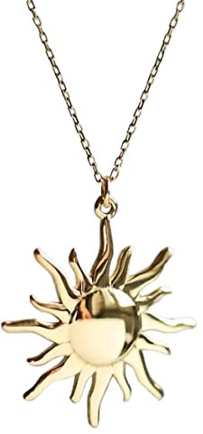 Kritz Damen Halskette Sonne Gold - Schmuck Anhänger Sonnenschein Maya Inka Rund Vergoldet 18K mit Verstellbare Kette - Modisches Geschenenk für Frauen (Scheinen der Sonne)
