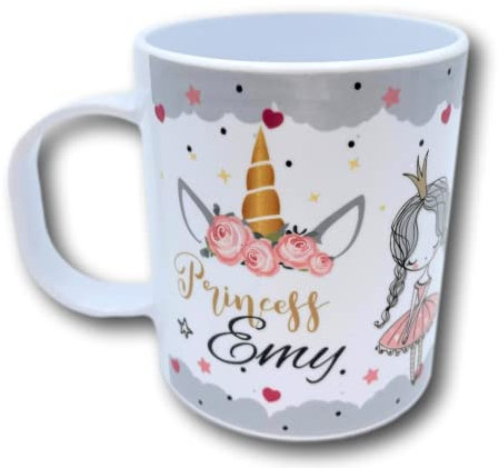 Tasse mug fille enfant personnalisée avec prénomFéérique Princesse Licornes en plastique incassable ou céramique- Cadeaux enfant original