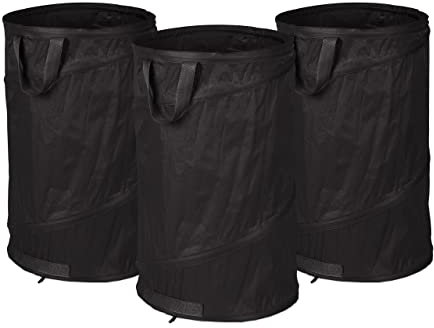 Relaxdays Laubsack selbstaufstellend, 3er Set, 160 L, Pop Up Gartensack, 3 Griffe, UV-beständig, wasserdicht, schwarz