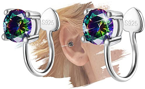 Ohrmanschetten für Frauen Non Piercing - 14K Weißgold vergoldet Clip auf Ohrringe Regenbogen Ohrringe Sterling Silber Runde Knorpel Ohrringe Geschenke für Frauen Männer Teens Jungen Mädchen