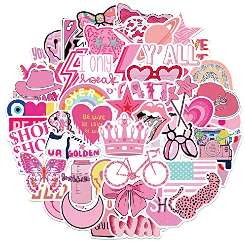 50PCS Cute Pink Vsco Stickers - Preppy Teens & Girls Sticker Pack for Skateboard, Guitar, Laptop, Car, Bike, Water Bottle & Party Supplies