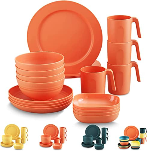 Kyraton Assiettes Service de Table plastique 20 PCS, vaisselle et arts de la table Non fragile et léger Idéal pour voyage, pique nique, intérieur, extérieur, micro ondes sécurité