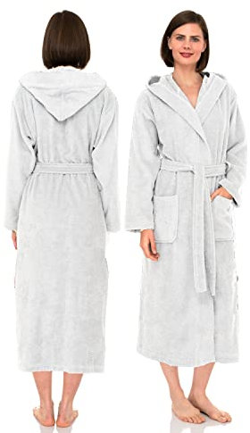 NAUSHA.HOME Peignoir de bain de luxe à capuche pour homme et femme 100 % coton éponge avec col châle, idéal pour hôtel et spa, blanc, M