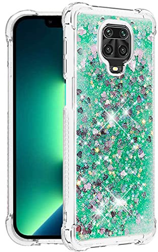 Yarxiawin Custodia per Redmi Note 9 Pro Silicone Sottile Rosa, Effetto Glitter per Xiaomi Redmi Note 9 Pro Cover Trasparente Brillante Antiurto Case Bumper Rigida (Verde)