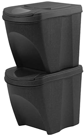 IMJ-Global Lot de 2 bacs de rangement empilables en plastique 25 litres de recyclage Anthracite ECO poubelle pour intérieur maison de cuisine