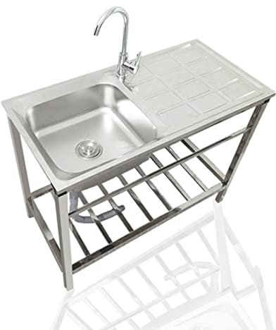 Küche Spülbecken Edelstahl Waschbecken Ausgussbecken , freistehende Camping -Einsschalenwaschbecken, Wäscherei aus Edelstahl Wäsche mit Schlauch für Zimmer, Garage, Keller, Außen- und Innenbadewanne (