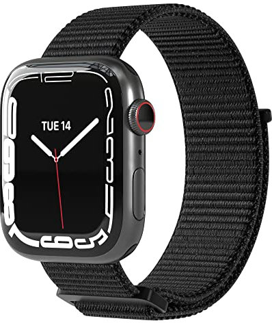 EAZY CASE Armband kompatibel mit Apple Watch 44mm / 45mm / 46mm / 49mm verstellbares Ersatzarmband aus Nylon Sport Loop für Apple Watch Serie 11 10 9 8 7 6 5 4 3 2 1 SE für Damen Herren Schwarz