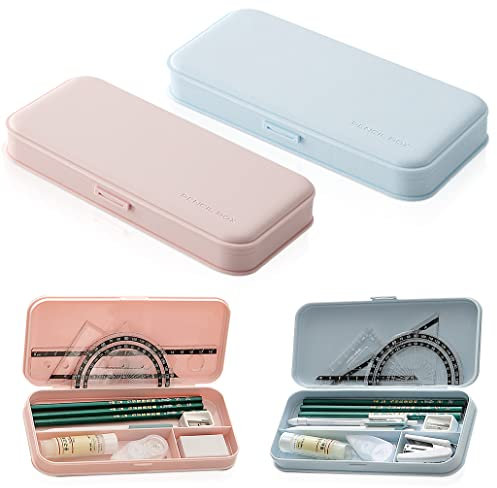 iSuperb 2 Pièces Trousses Scolaire en Silicone Sac de Crayon Grand Capacité Trousses à Crayons Plumier Case Pencil Case Box Trousse à Maquillage Organisateur Voyage Collège Bureau (Rose + Bleu)