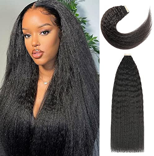 YDDM 22 Zoll Tape Extensions Echthaar 40 Stück 100g Schwarze Frauen Kinky Straight Tape In HaarverläNgerung Echthaar Tapes Unsichtbare Extensions Echthaar Tape Extensions Echthaar