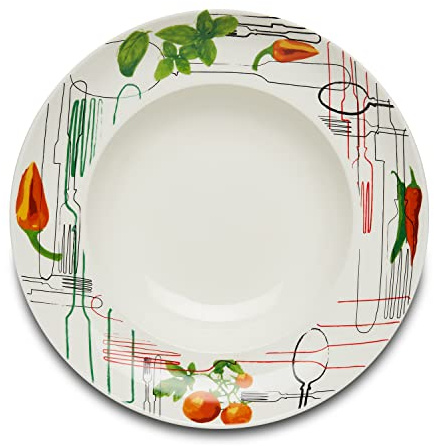 KHG Pastateller, groß mit 30 cm in Besteck Print, Durchmesser, für Zuhause | perfekt für Gastro und Zuhause, hochwertiges Porzellan, Suppenteller, Salatteller, spülmaschinengeeignet, praktisch