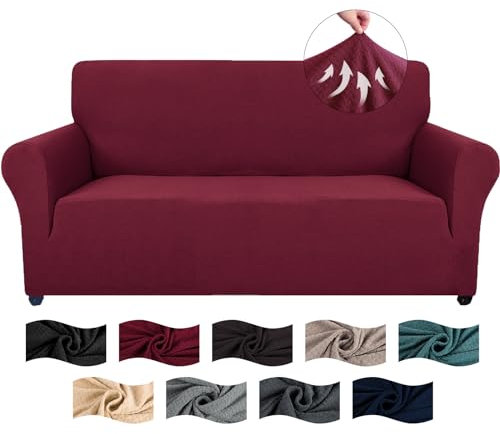 CYCMACO Copridivano 2 Posti Con Braccioli, Copridivani Elasticizzato Antiscivolo, Universale Moderno Copri Divano Antigraffio, Sofa Cover Antimacchia, Lavabile In Lavatrice, Borgogna